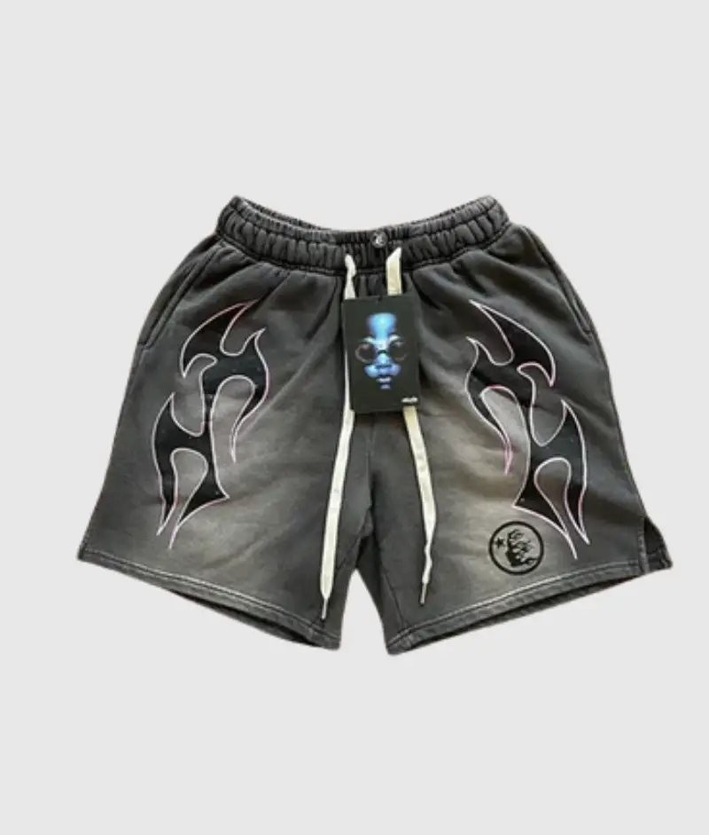 Hellstar Flame Shorts Grey | Where To Buy Hellstar Flame Shorts Grey Online | Hellstar Flame Shorts Grey For Sale | Buy Hellstar Flame Shorts Grey Online